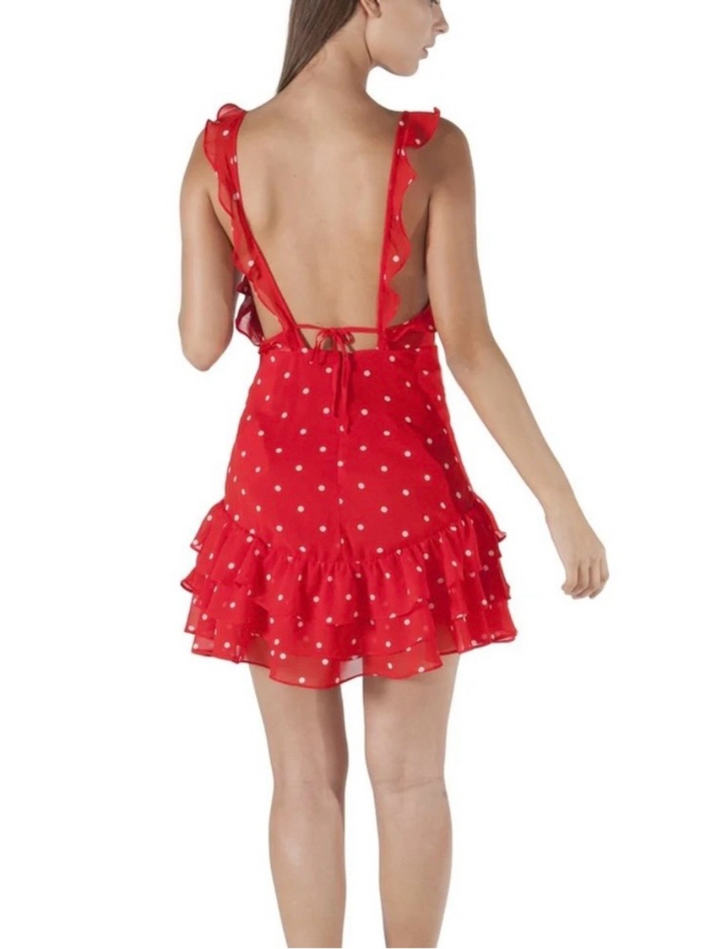 For Love & Lemons Red Polka Dot Ruffle Dress - Picture 3 of 10